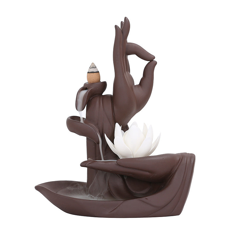Purple Lotus Backflow Incense Burner - White Porcelain