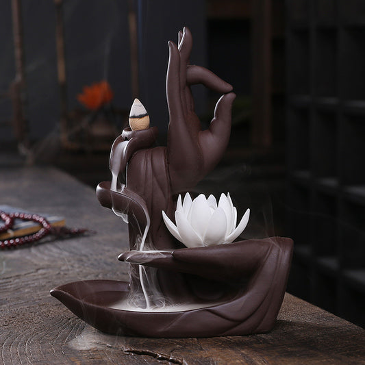 Purple Lotus Backflow Incense Burner - White Porcelain